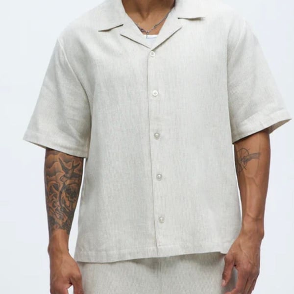 Twill Stripe Slim Button Up - Taupe