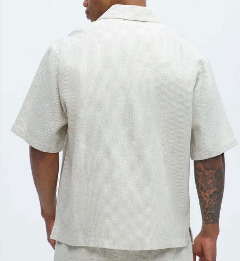 Twill Stripe Slim Button Up - Taupe 3