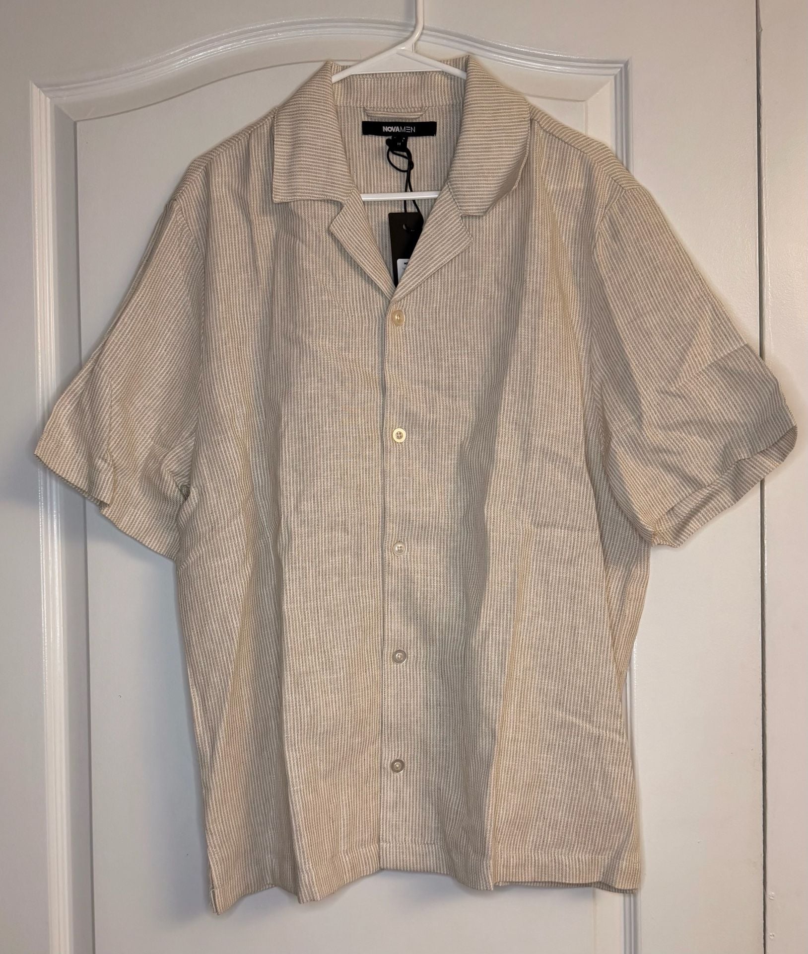 Twill Stripe Slim Button Up - Taupe 4