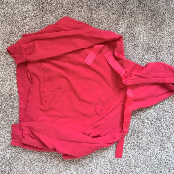 Loft Red Hoodie with Embroidered Heart Details and Ribbon Drawstring