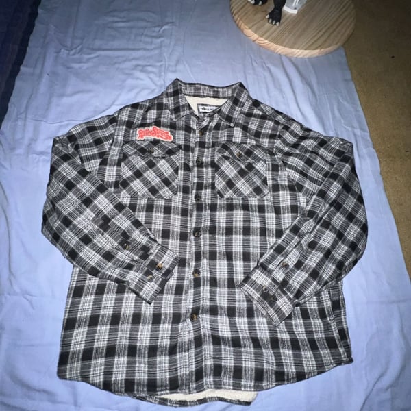 Lifestyle  Sherpa-Lined Plaid Flannel Shirt Jacket with Billy Strings Patch
