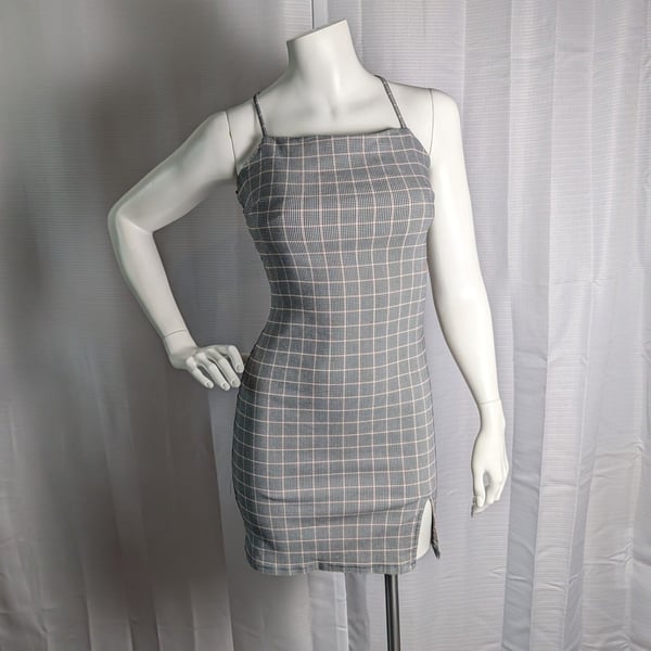 Garage Plaid Spaghetti Strap Mini Dress with Lace-Up Back and Side Slit