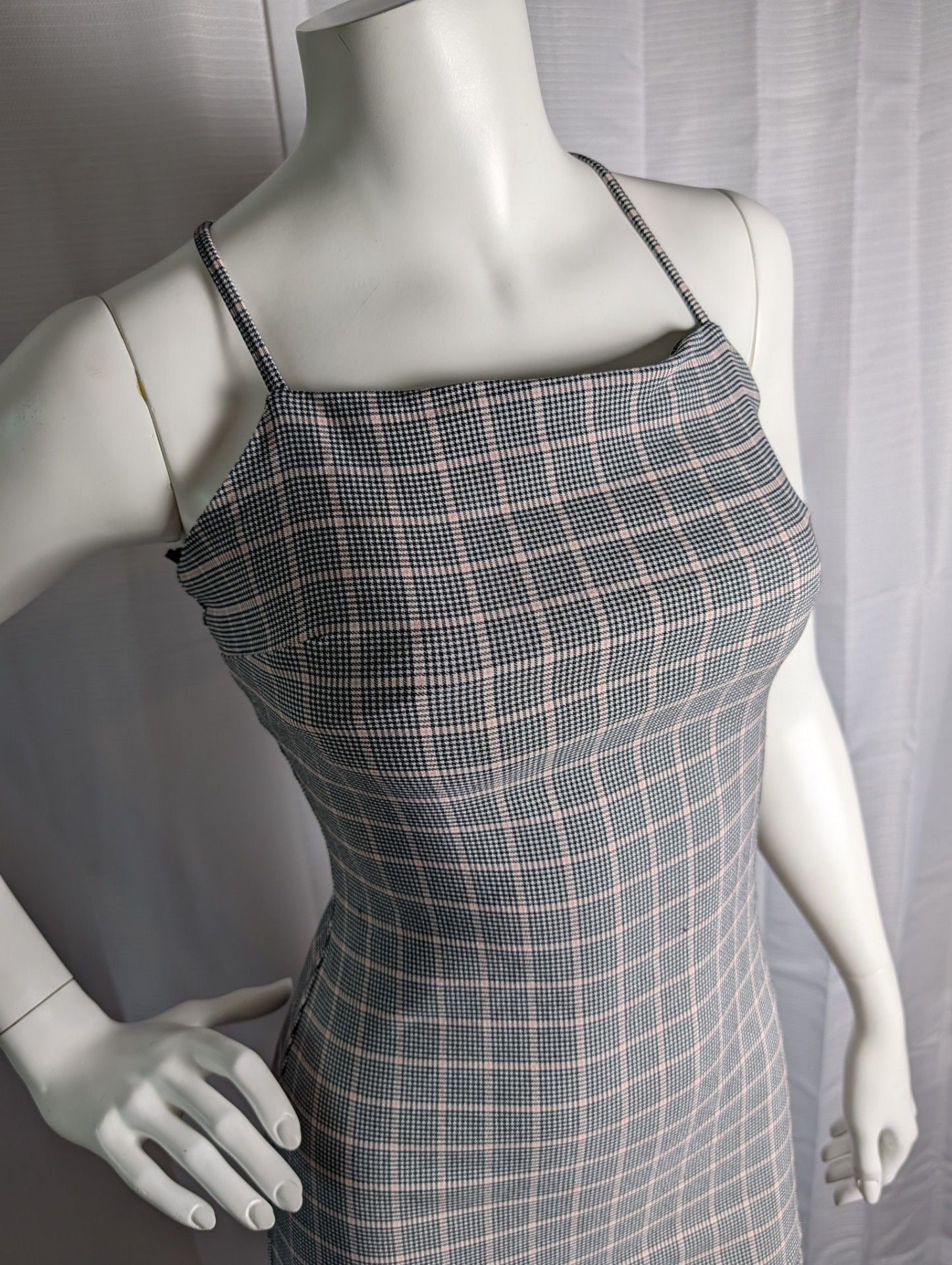 Garage Plaid Spaghetti Strap Mini Dress with Lace-Up Back and Side Slit 4