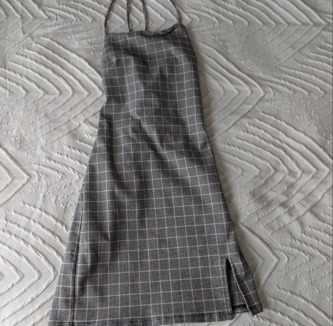 Garage Plaid Spaghetti Strap Mini Dress with Lace-Up Back and Side Slit 7
