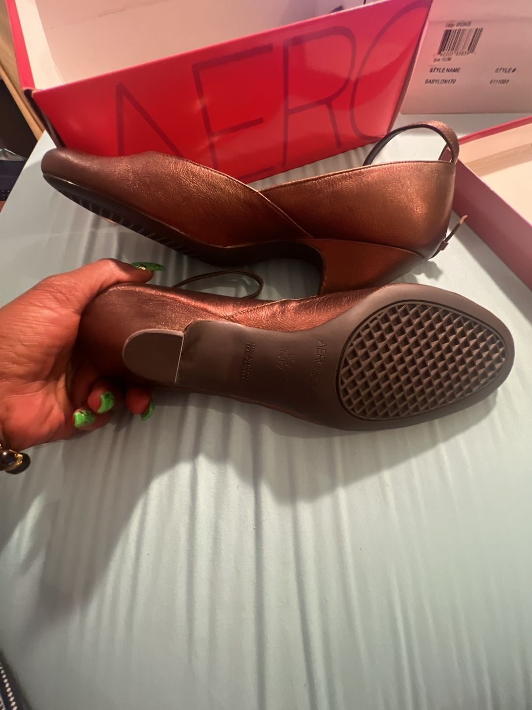 Aerosoles Babylon170 Bronze Leather Mary Jane Kitten Heels 4