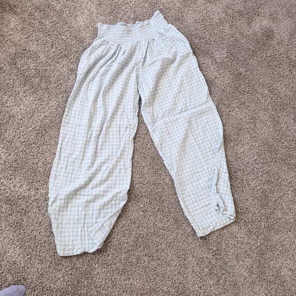 Kimchi Blue Light Blue Gingham Smocked Waist Balloon Pants