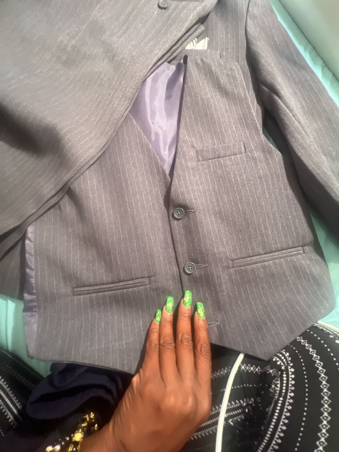 Black N Bianco Boys Gray Pinstripe 3 piece Suit Set Size 8 holidays  10