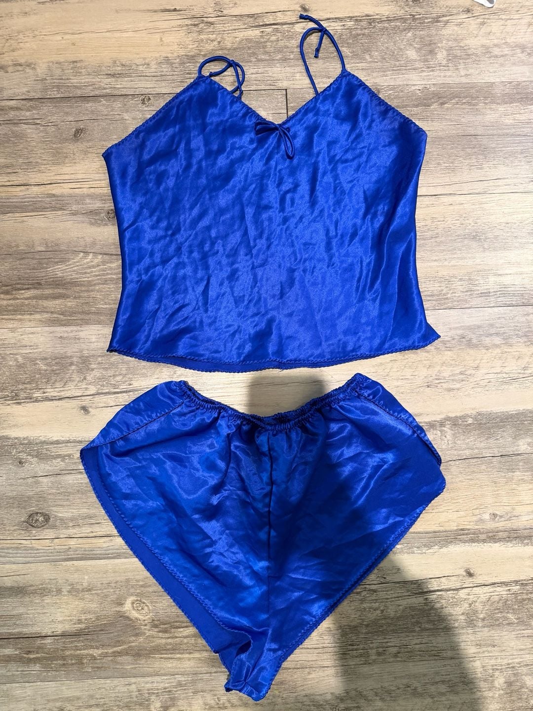Vintage Avon Fashions Blue Satin Camisole and Shorts Lingerie Pajama Set 1