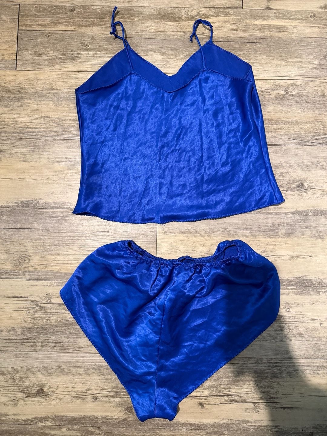 Vintage Avon Fashions Blue Satin Camisole and Shorts Lingerie Pajama Set 4