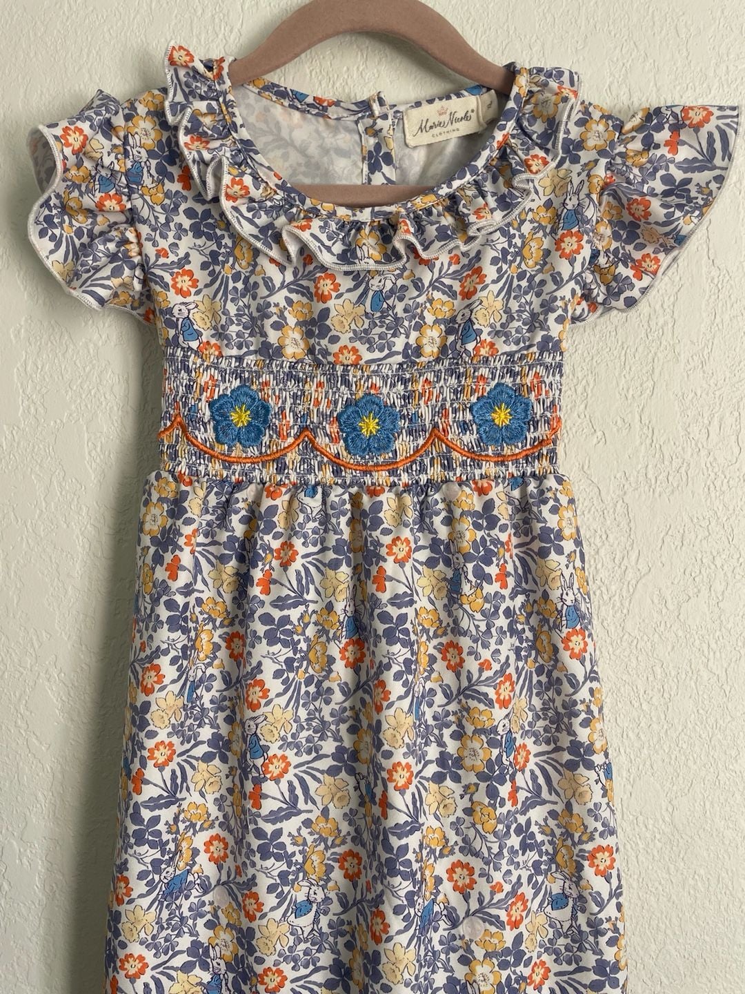 Marie Nicole Clothing Peter Rabbit Floral Smocked Ruffle Dress XL 3
