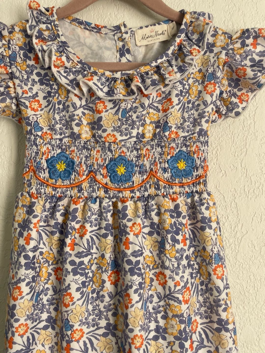Marie Nicole Clothing Peter Rabbit Floral Smocked Ruffle Dress XL 4