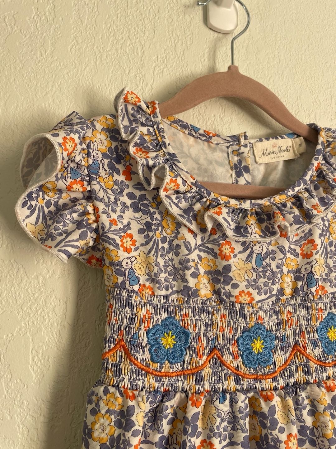 Marie Nicole Clothing Peter Rabbit Floral Smocked Ruffle Dress XL 6