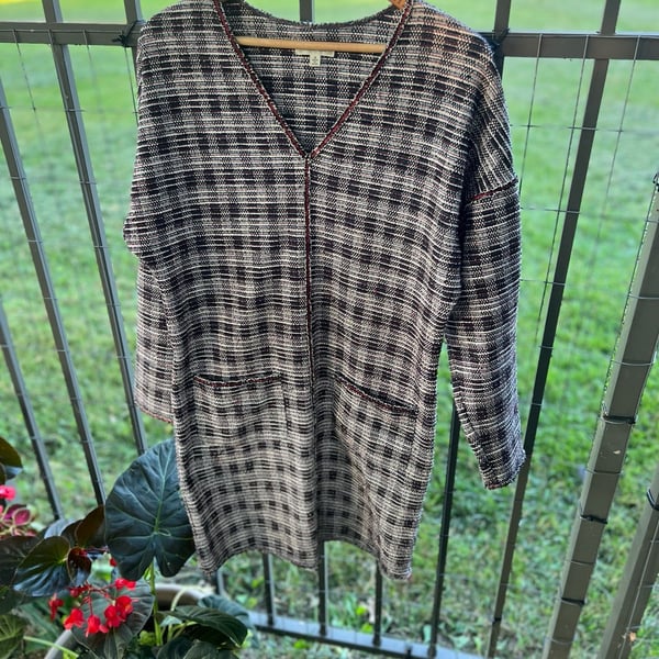 Max Studio V-Neck Tweed Longline Tunic Dress with Pockets