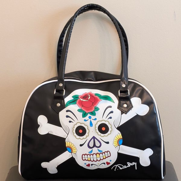 J. Dempsey Sugar Skull & Rose Pattern Bowler Handbag