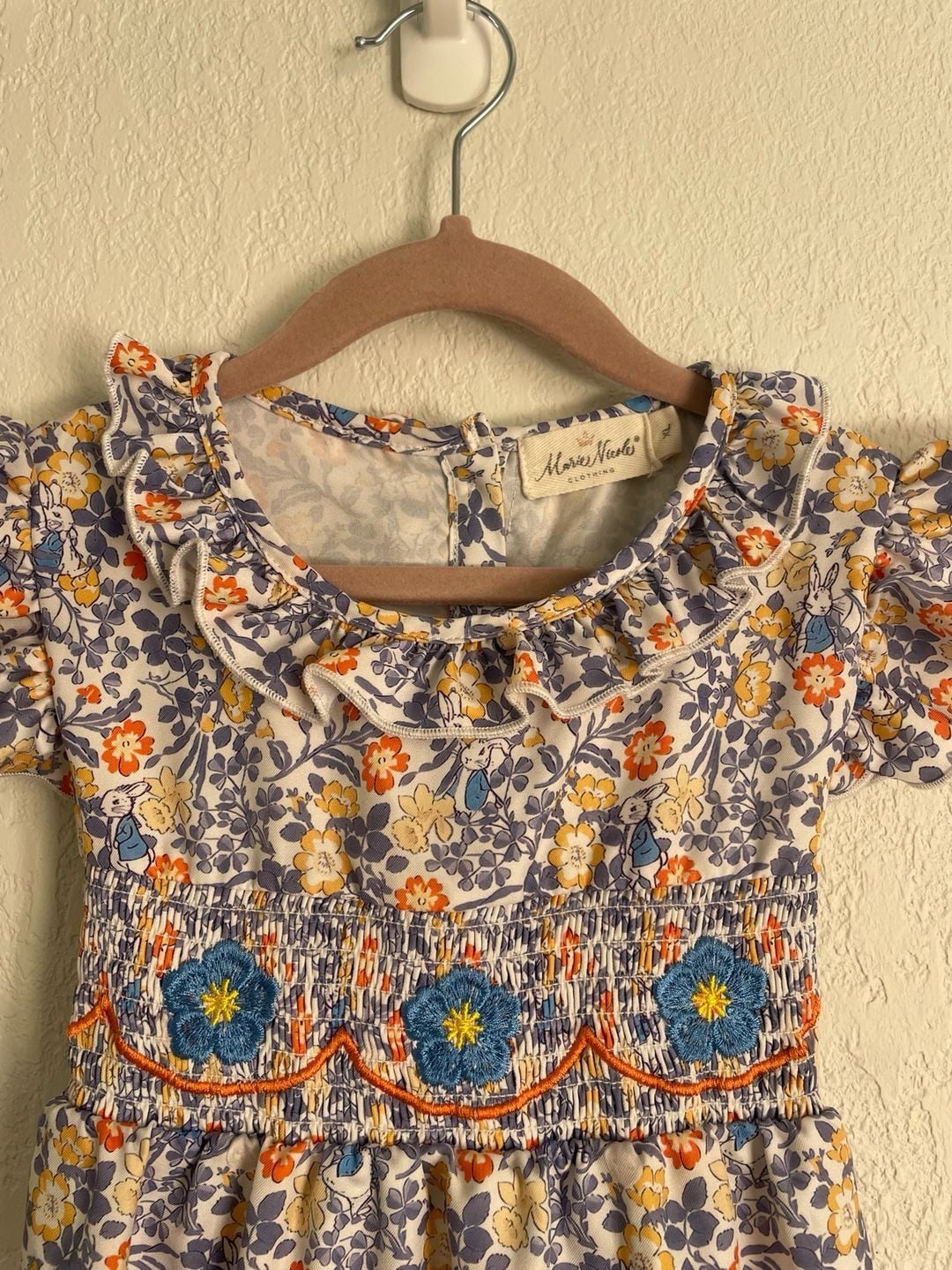 Marie Nicole Clothing Peter Rabbit Floral Smocked Ruffle Dress XL 5