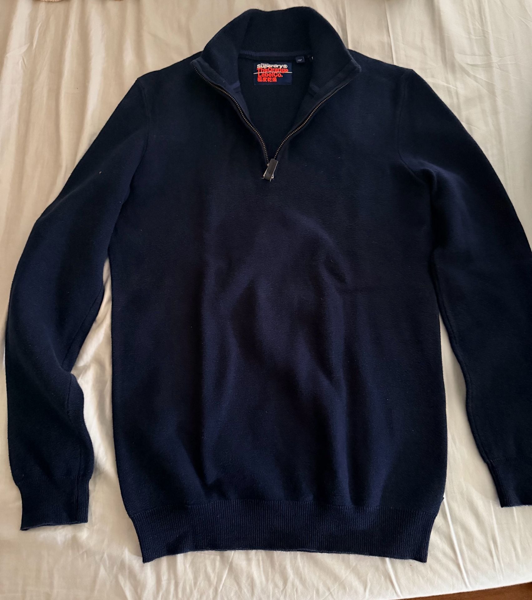 Superdry Orange Label Cotton Quarter-Zip Sweater Navy Blue 2