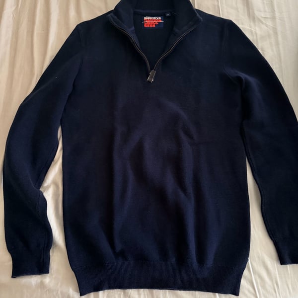 Superdry Orange Label Cotton Quarter-Zip Sweater Navy Blue