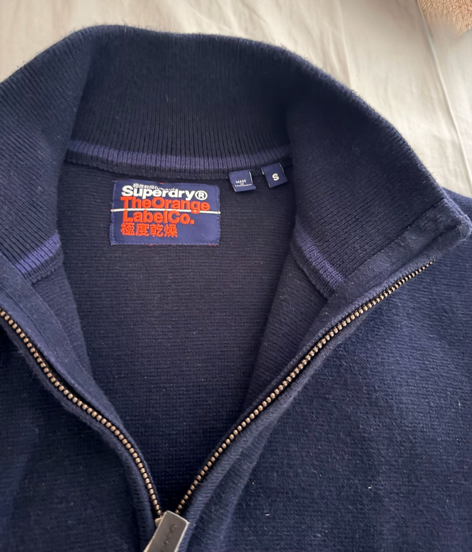 Superdry Orange Label Cotton Quarter-Zip Sweater Navy Blue 3