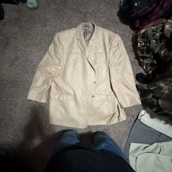 R-Brand Vintage Beige Textured Two-Button Sport Coat Blazer