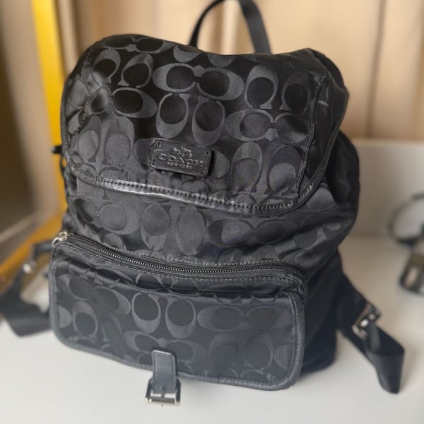 COACH Signature Nylon Backpack Black Authentic Women's Travel Daypack