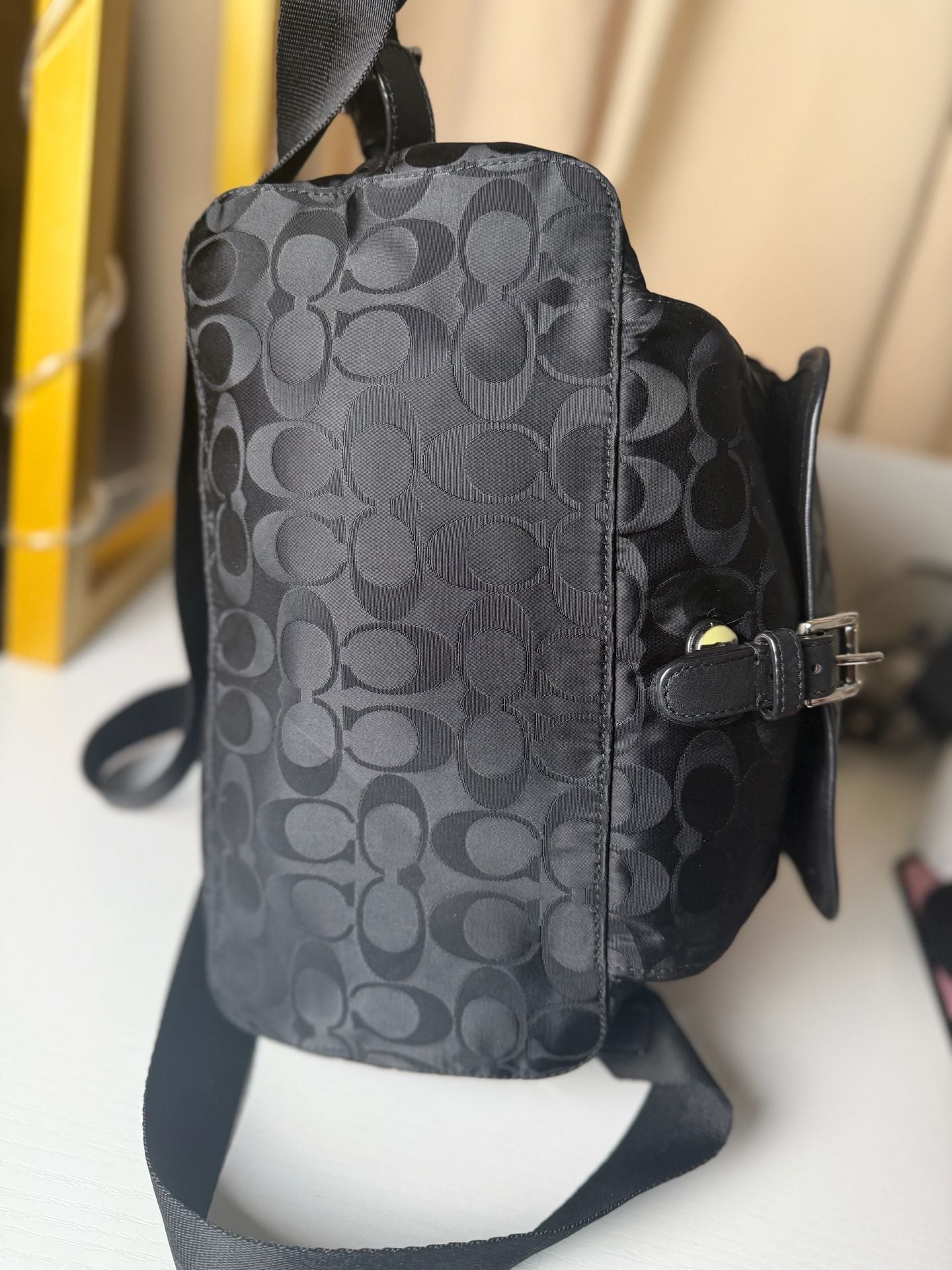 COACH Signature Nylon Backpack Black Authentic Women's Travel Daypack 8