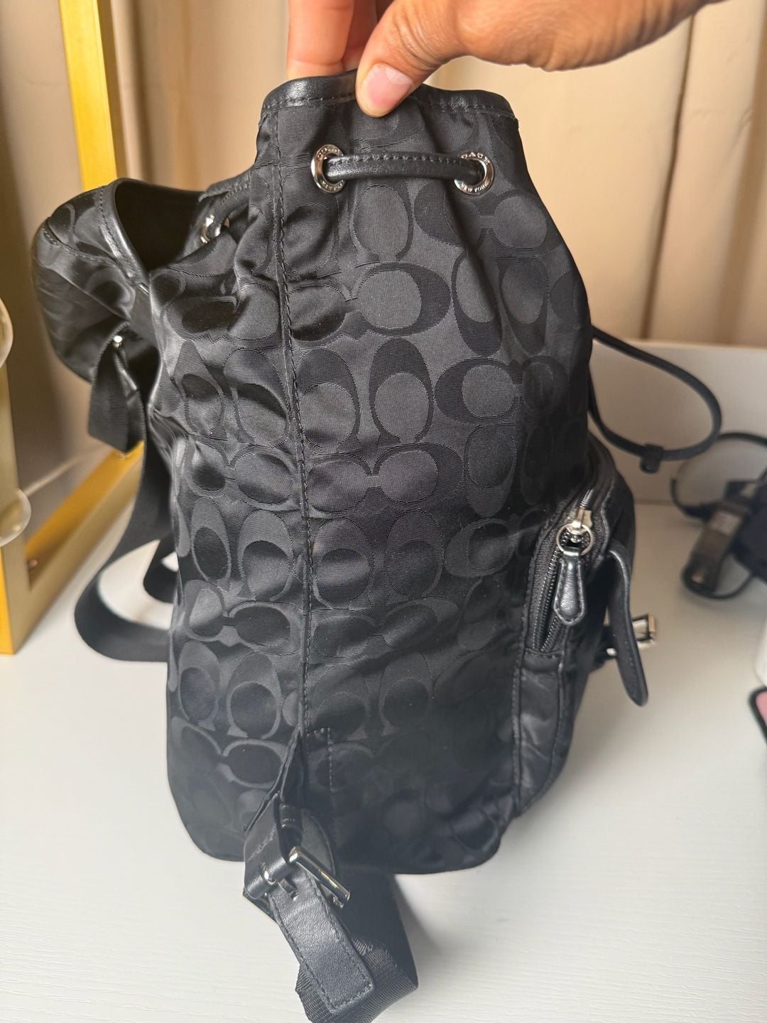 COACH Signature Nylon Backpack Black Authentic Women's Travel Daypack 9