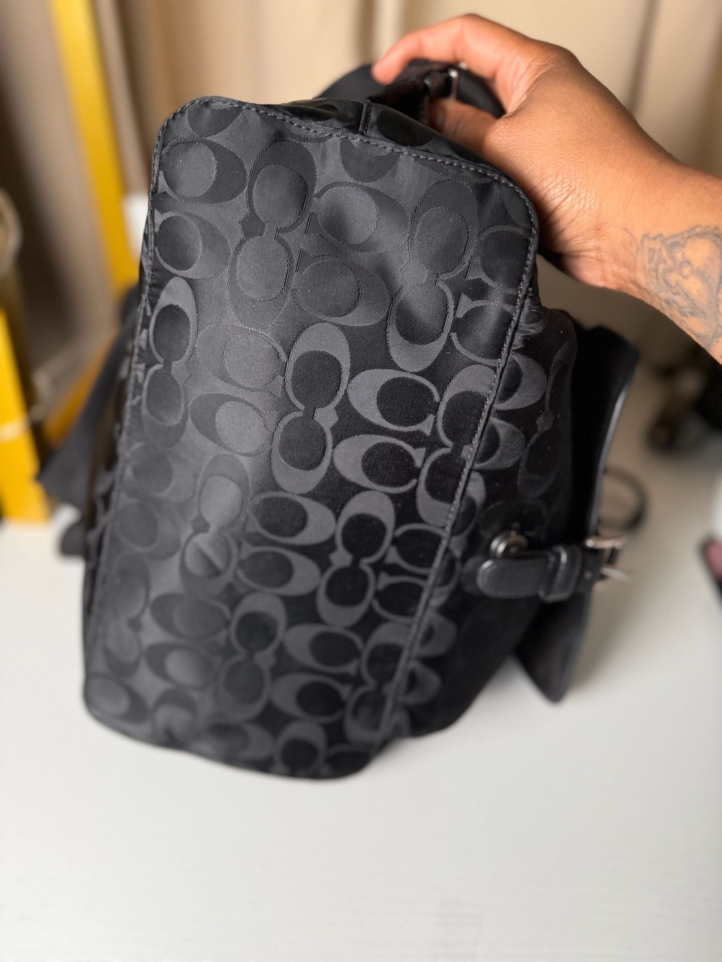 COACH Signature Nylon Backpack Black Authentic Women's Travel Daypack 10