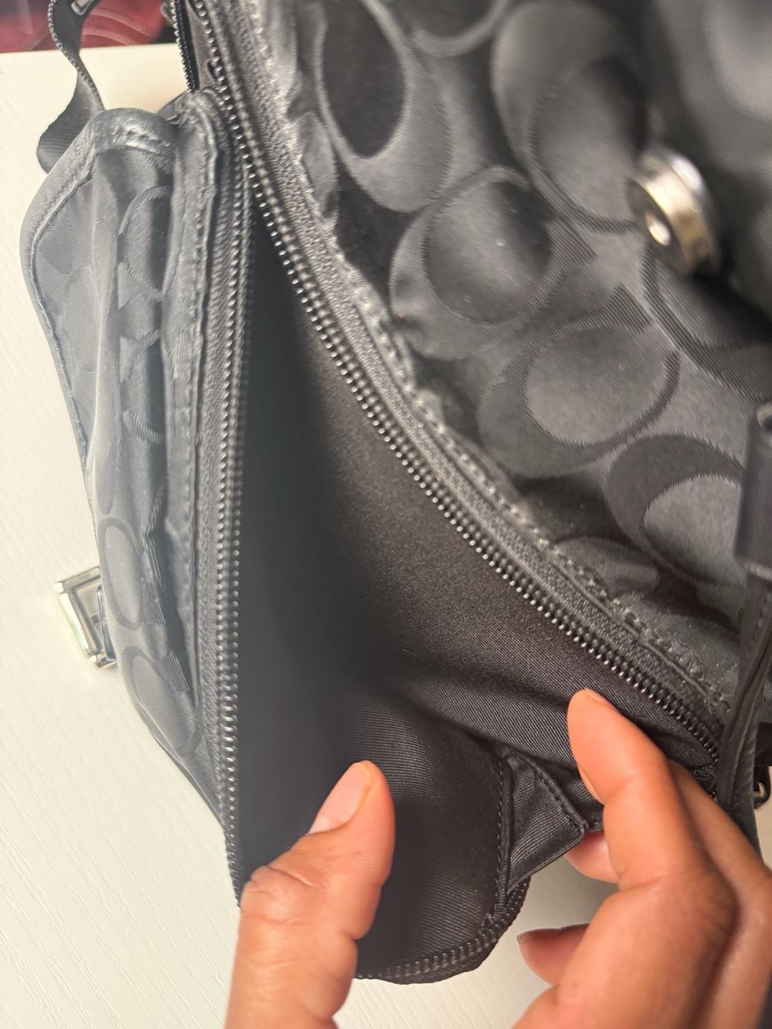 COACH Signature Nylon Backpack Black Authentic Women's Travel Daypack 15