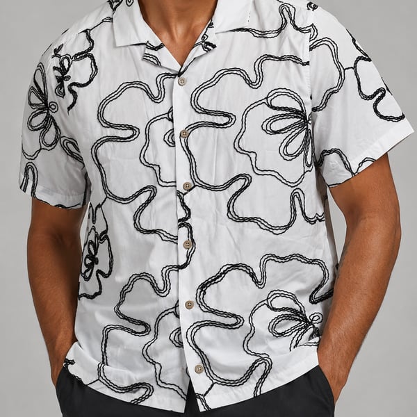V.I.P. Collection Men's VFEW-04 Floral Embroidered Camp Collar Shirt