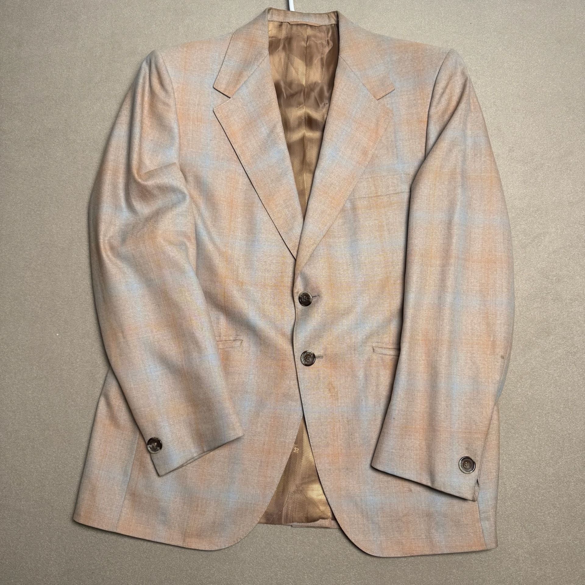 Vintage Louis Roth Clothes Tan and Blue Plaid Two-Button Sport Coat 1