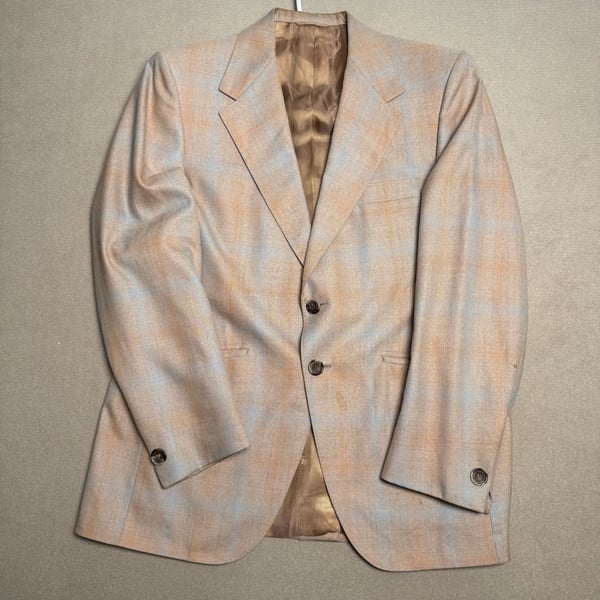 Vintage Louis Roth Clothes Tan and Blue Plaid Two-Button Sport Coat