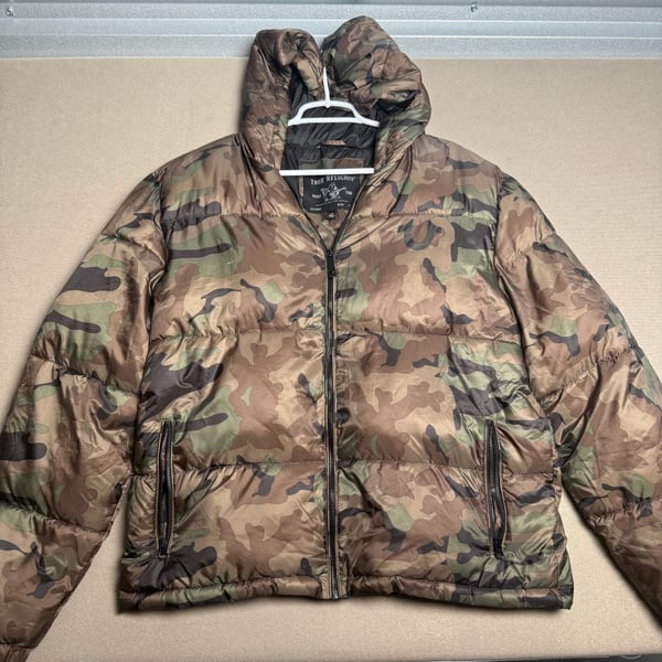 True Religion Men's Camouflage Hooded Puffer Jacket