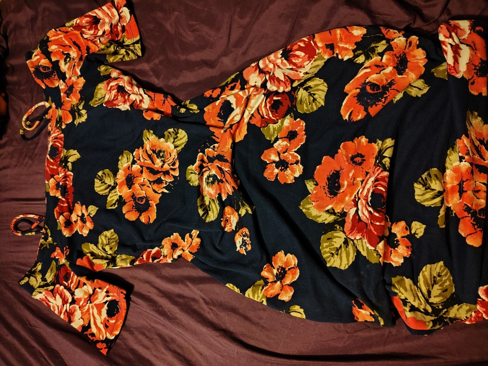 ADC Women's Black and Orange Floral Print Cold Shoulder Maxi Dress 1
