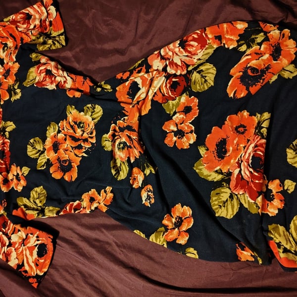 ADC Women's Black and Orange Floral Print Cold Shoulder Maxi Dress