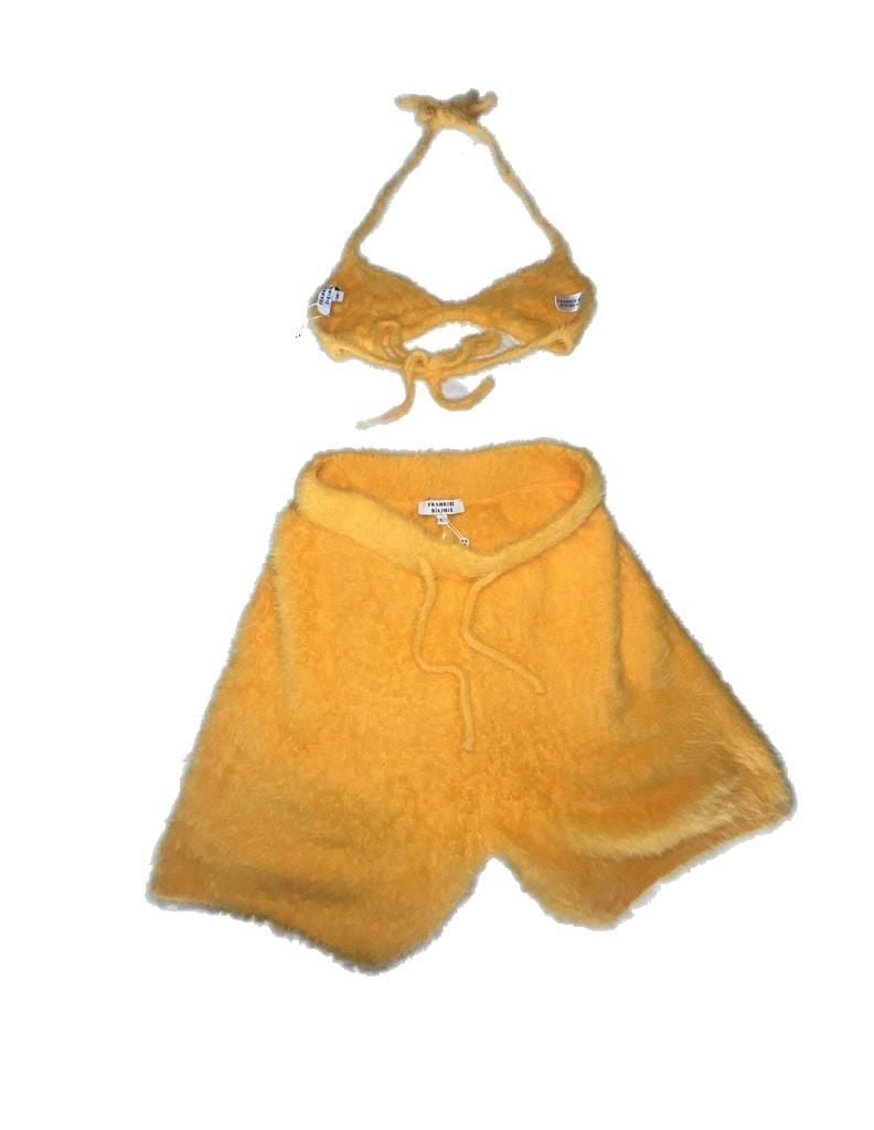 Frankies Bikinis Fuzzy Bikini Top and Rebel Fuzzy Shorts Set in Sunshine 1