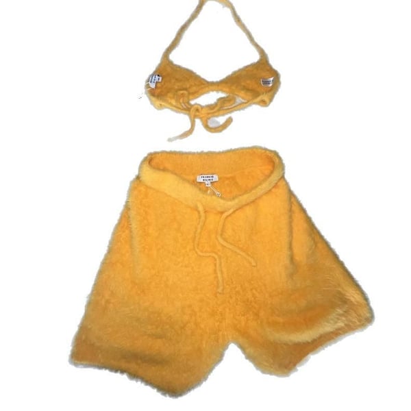 Frankies Bikinis Fuzzy Bikini Top and Rebel Fuzzy Shorts Set in Sunshine