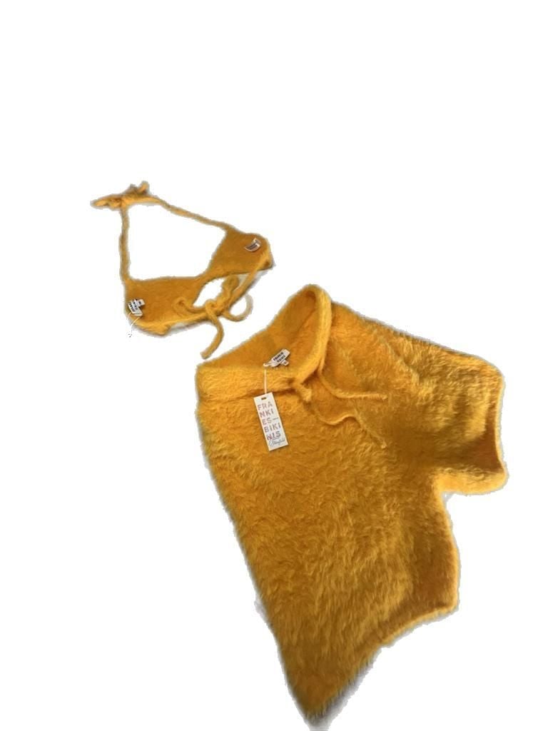 Frankies Bikinis Fuzzy Bikini Top and Rebel Fuzzy Shorts Set in Sunshine 6