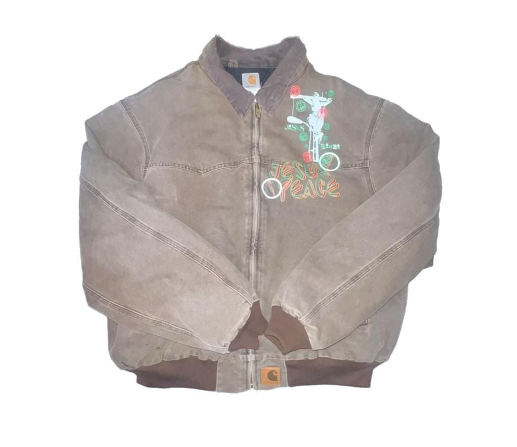 Vintage Carhartt Santa Fe J14 CHT Duck Canvas Jacket with Custom Jesus/Peace Graphic 13