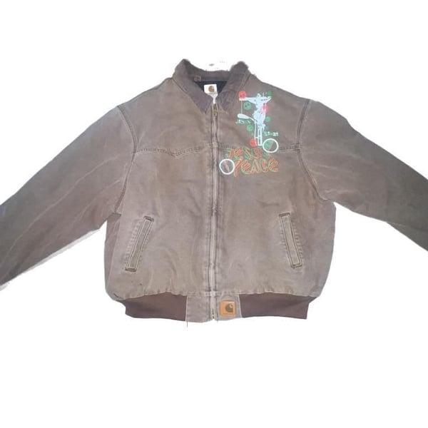 Vintage Carhartt Santa Fe J14 CHT Duck Canvas Jacket with Custom Jesus/Peace Graphic