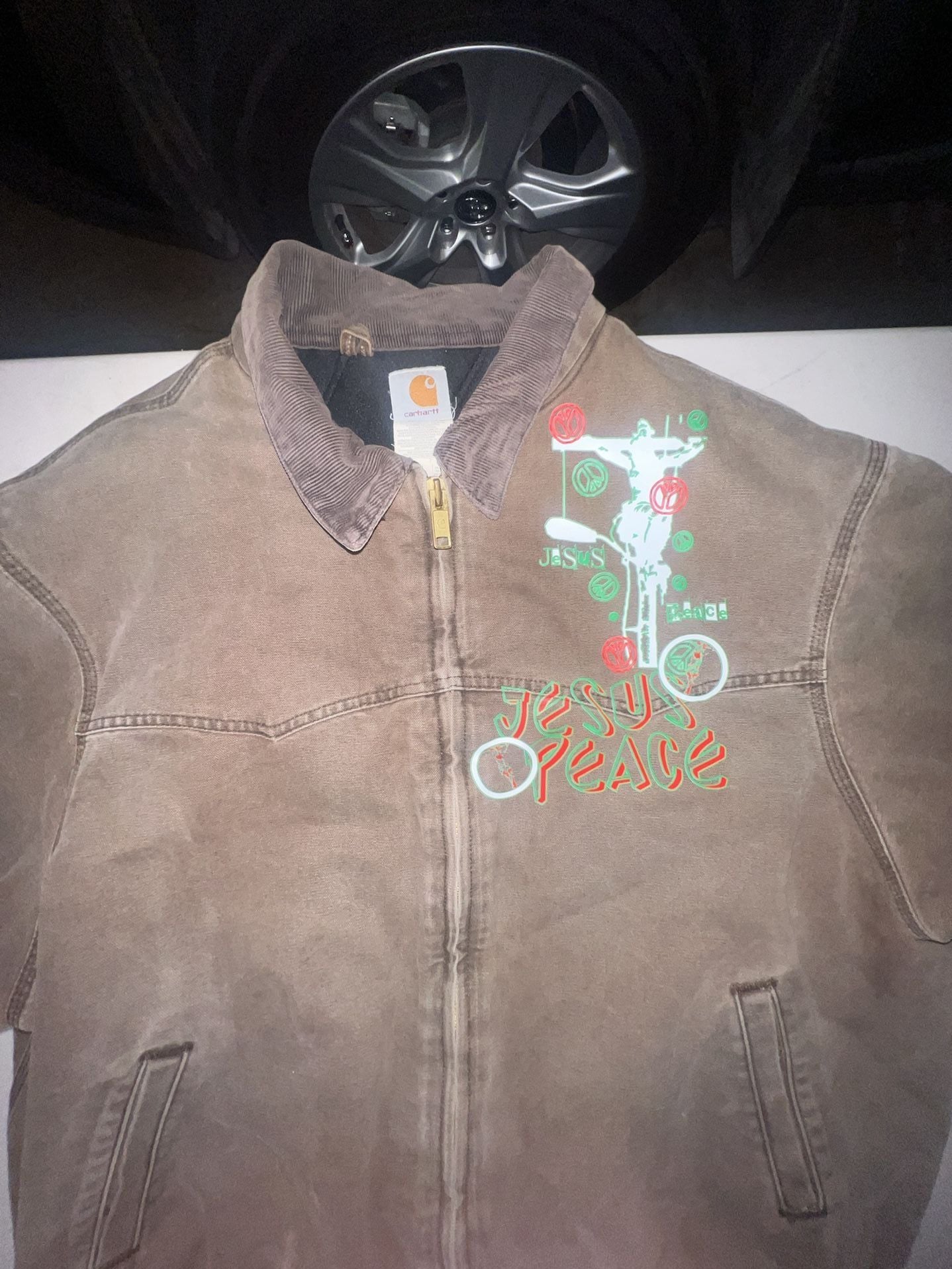 Vintage Carhartt Santa Fe J14 CHT Duck Canvas Jacket with Custom Jesus/Peace Graphic 6