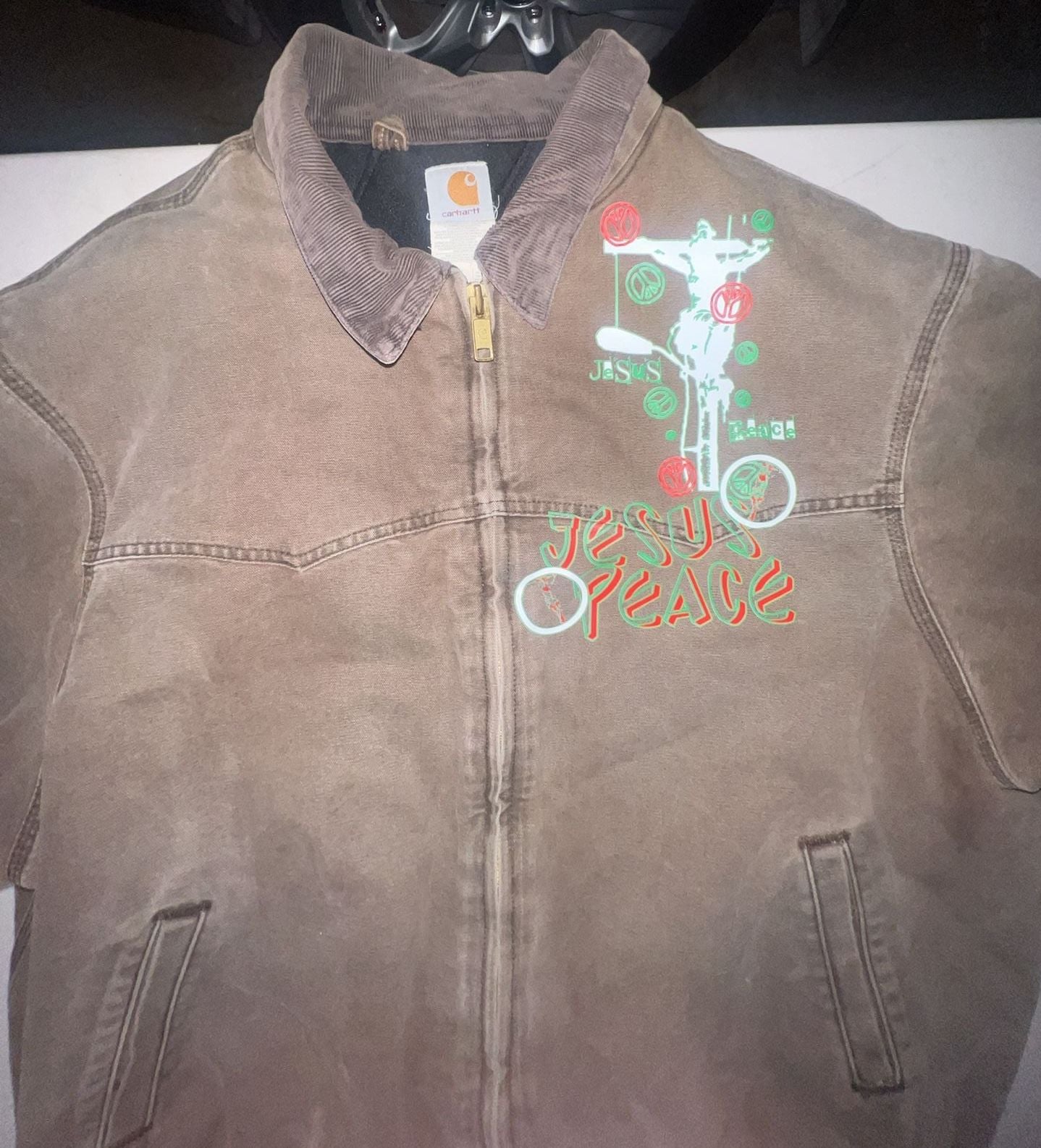 Vintage Carhartt Santa Fe J14 CHT Duck Canvas Jacket with Custom Jesus/Peace Graphic 7
