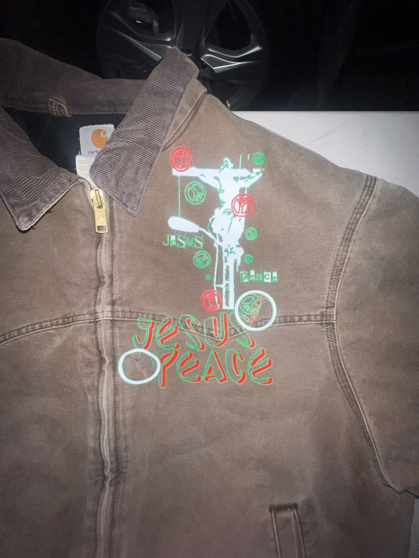 Vintage Carhartt Santa Fe J14 CHT Duck Canvas Jacket with Custom Jesus/Peace Graphic 8