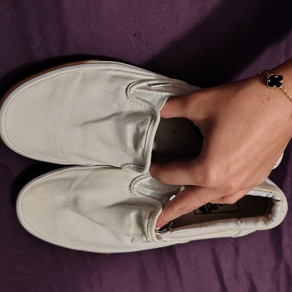 Vans Classic Slip-On White Canvas Sneakers with Gum Sole