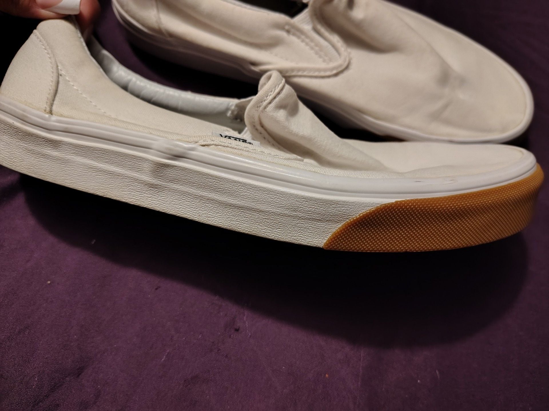 Vans Classic Slip-On White Canvas Sneakers with Gum Sole 2