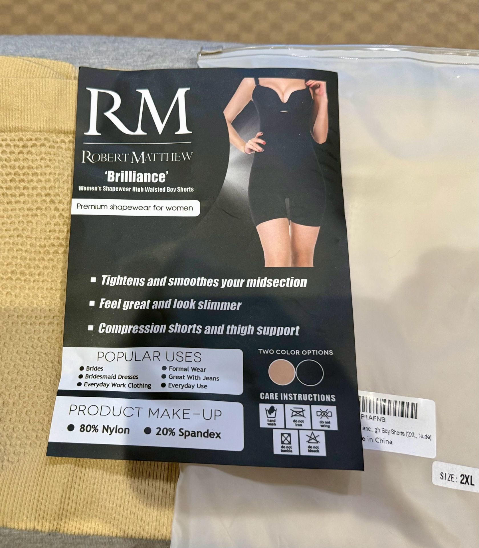Robert Matthew Brilliance High Waisted Women's Shapewear Boy Shorts Nude 2XL NIB 1