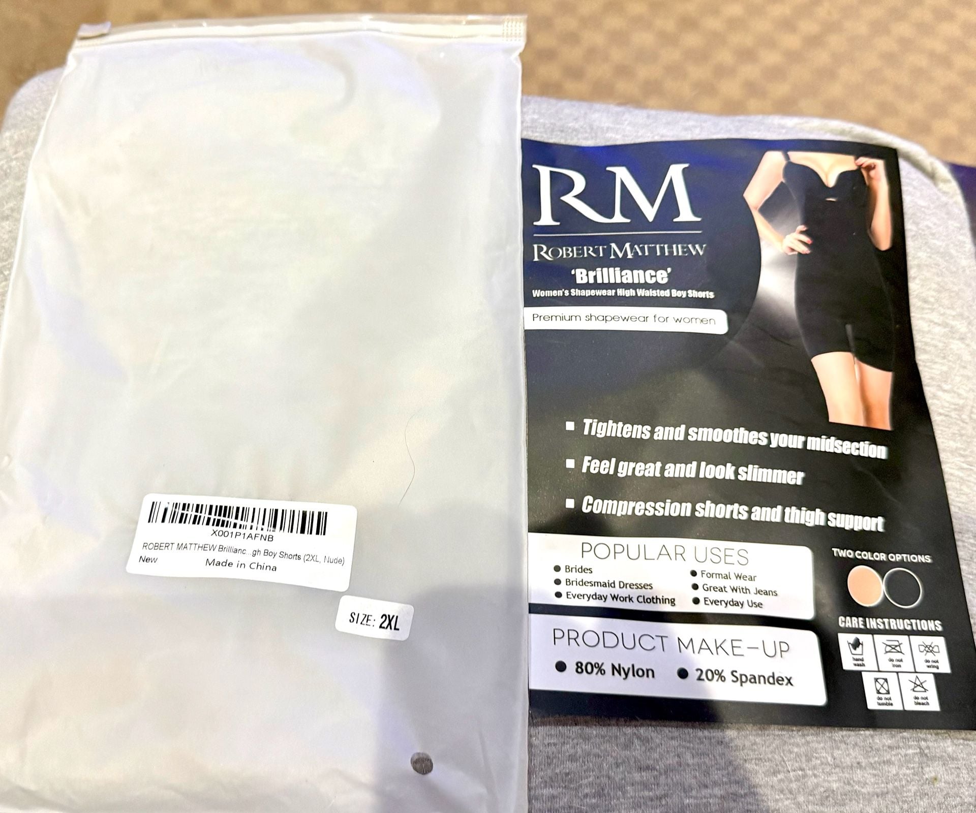 Robert Matthew Brilliance High Waisted Women's Shapewear Boy Shorts Nude 2XL NIB 3