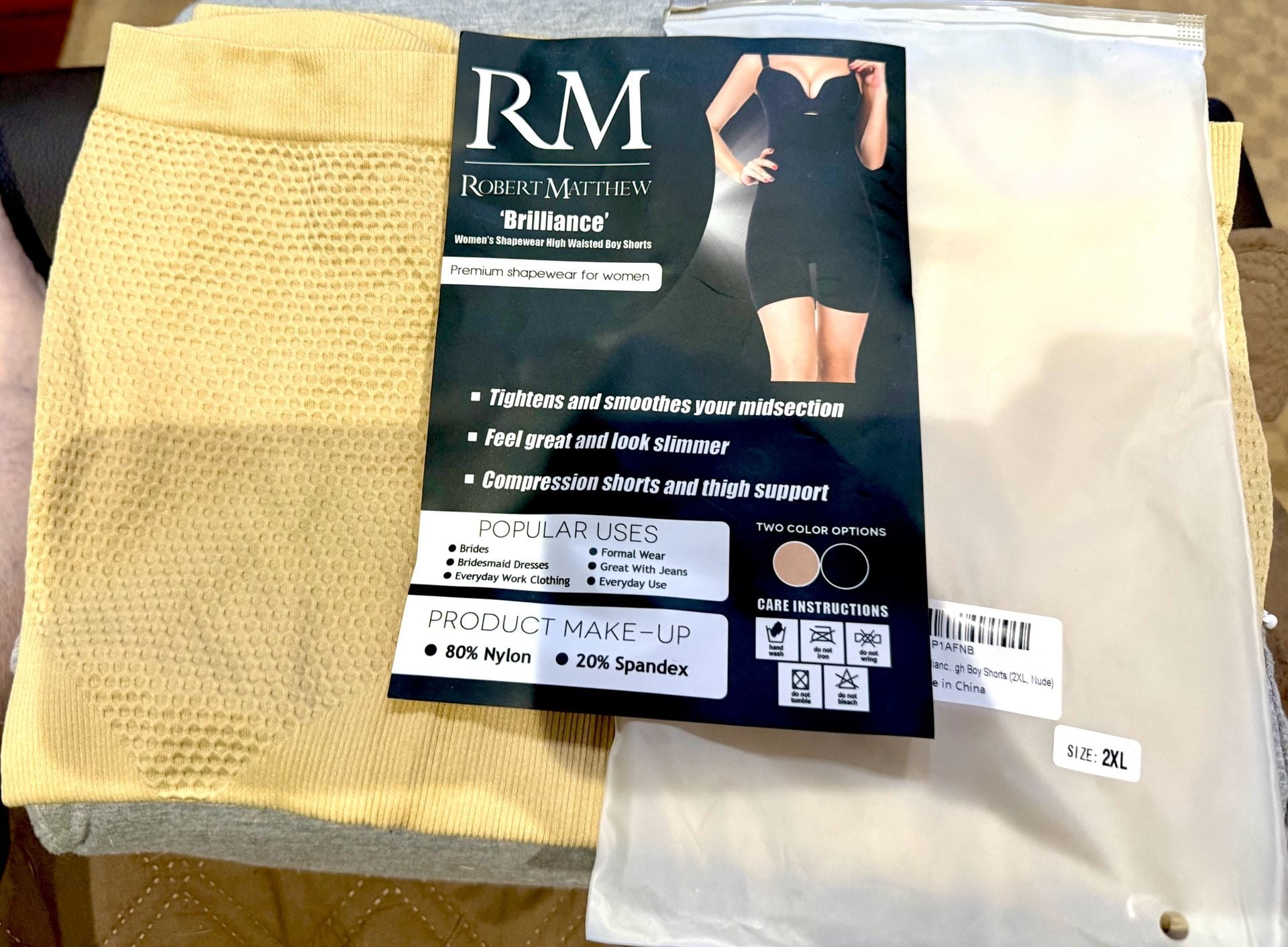 Robert Matthew Brilliance High Waisted Women's Shapewear Boy Shorts Nude 2XL NIB 5