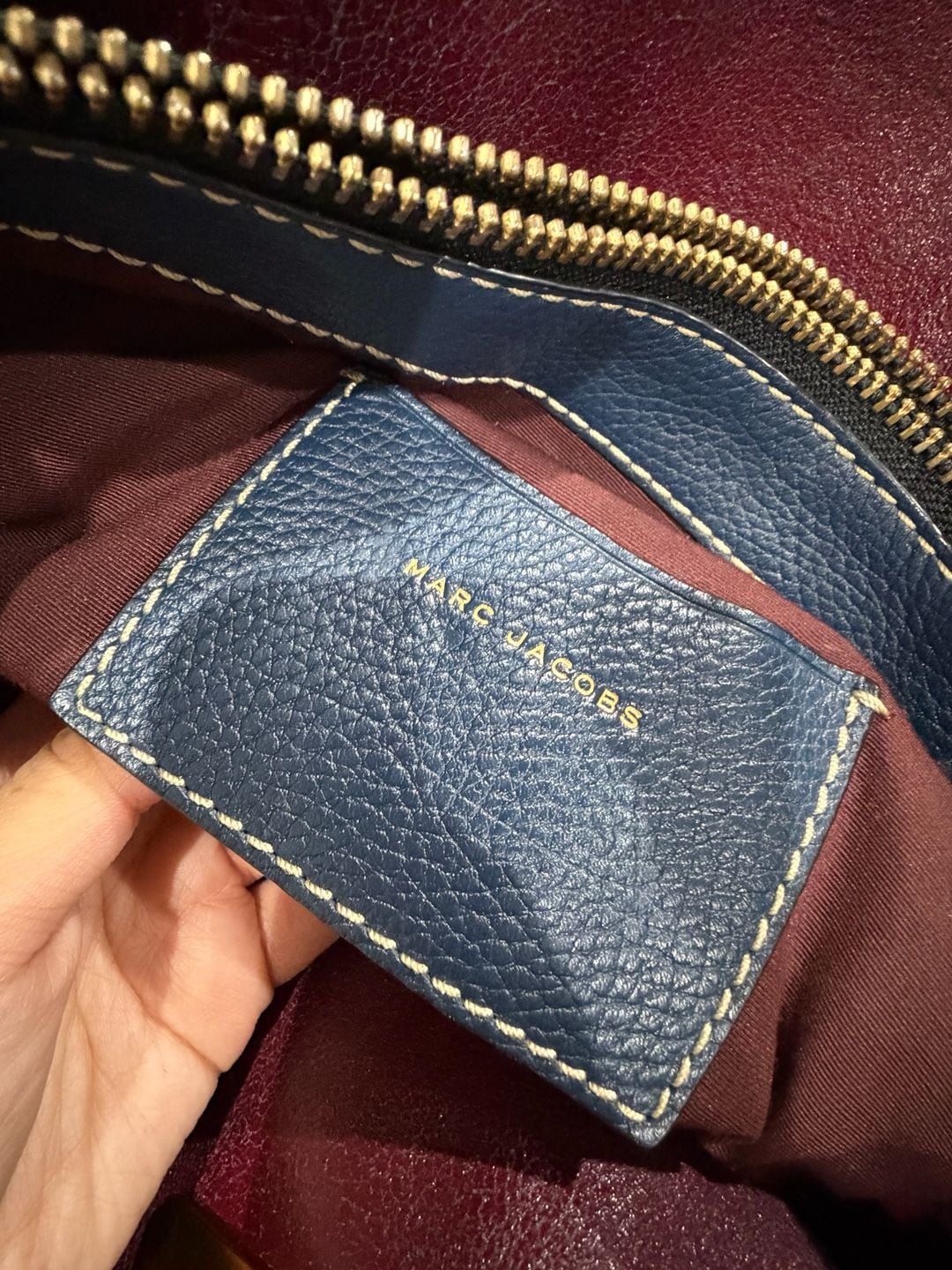 Marc Jacobs Navy Blue Pebbled Leather Tote with Gold Lock Charm 2