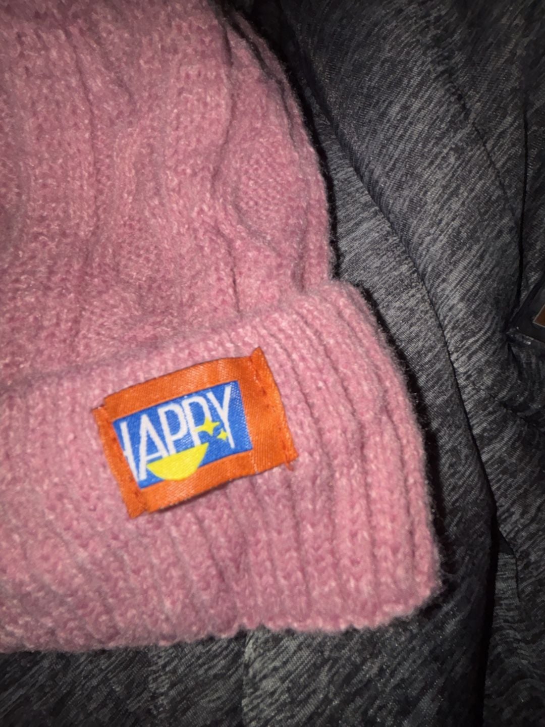Hatastic Happy Embroidered Cable Knit Faux Fur Pom Pom Beanie 4