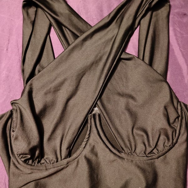SXY Cross Wrap Crop Tank Top XS Sexy Coffee Brown